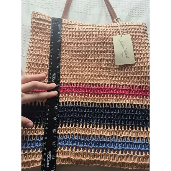 Target Shoulder Bag Tan Blue Red Straw Large Bag Cute Canvas Tote s37 - Picture 2 of 5